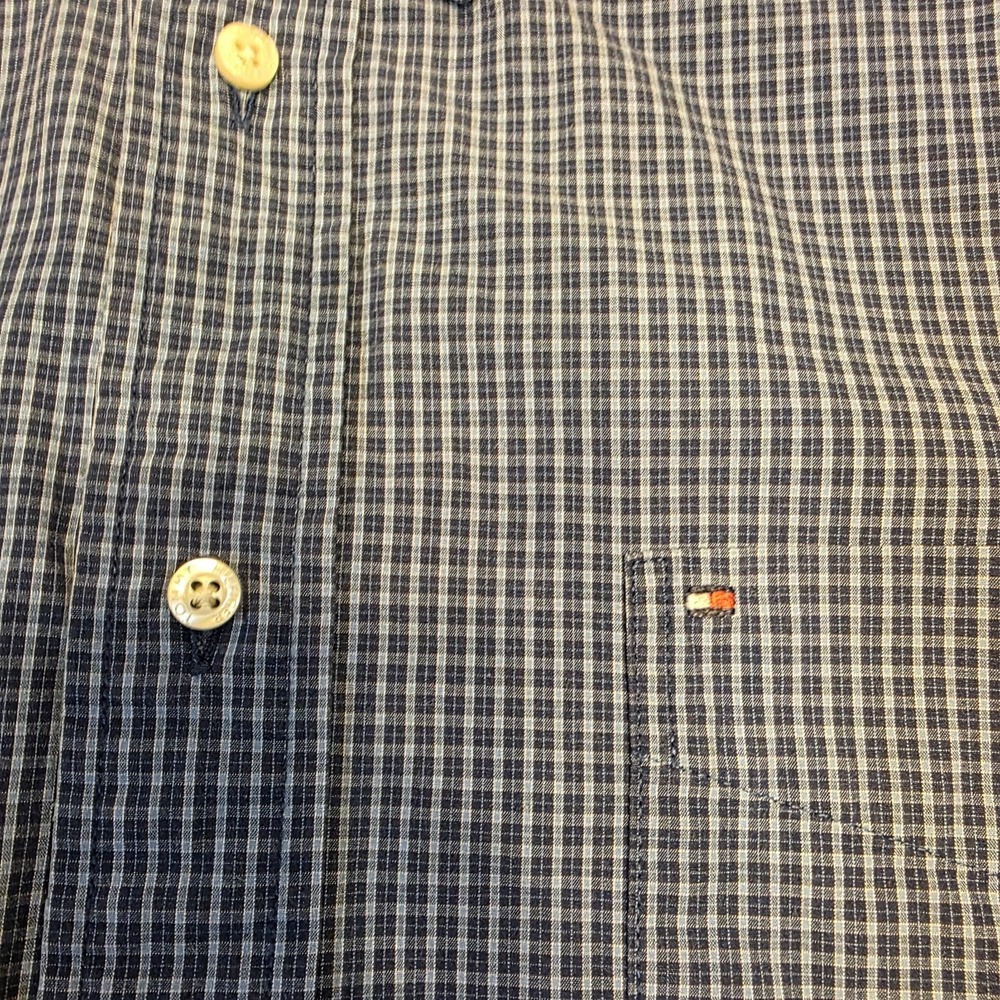 Tommy Hilfiger Mens Blue White Micro Check Cotton Button Down Shirt Large L - Picture 3 of 8